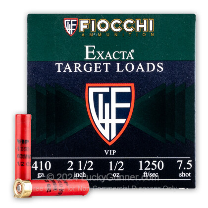 Large image of Cheap 410 Bore Ammo For Sale - 2-1/2" 1/2 oz. #7.5 Shot Ammunition in Stock by Fiocchi Exacta Target Loads - 25 Rounds