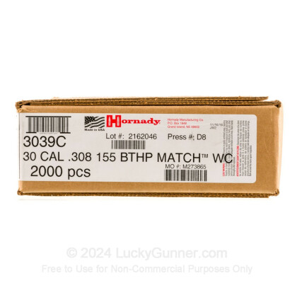 Large image of Bulk 308 (.308) Bullets For Sale - 155 Grain HPBT Match Bullets in Stock by Hornady - 2000