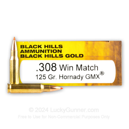 Large image of Premium 308 Ammo For Sale - 125 Grain GMX Ammunition in Stock by Black Hills Gold - 20 Rounds
