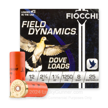 Large image of Bulk 12 Gauge Ammo For Sale - 2 3/4" 1 1/8 z. #8 Shot Ammunition in Stock by Fiocchi - 250 Rounds