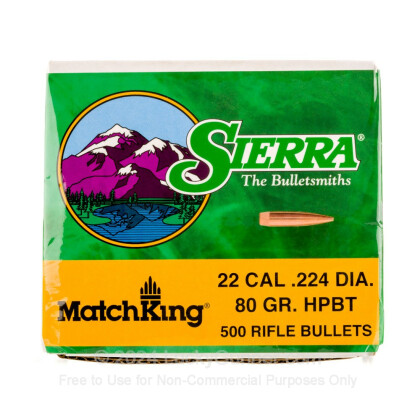 Large image of Bulk 223 Rem (.224) Bullets for Sale - 80 Grain HPBT Bullets in Stock by Sierra - 500