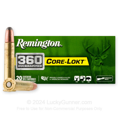 Large image of Premium 360 Buckhammer Ammo For Sale - 200 Grain SP Ammunition in Stock by Remington Core-Lokt - 20 Rounds