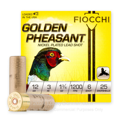 Large image of Premium 12 Gauge Ammo For Sale - 3” 1-3/4oz. #6 Shot Ammunition in Stock by Fiocchi Golden Pheasant - 25 Rounds