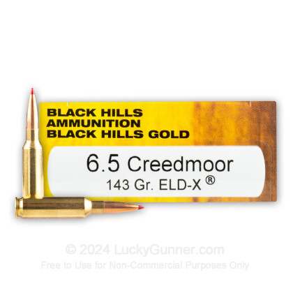 Large image of Premium 6.5 Creedmoor Ammo For Sale - 143 Grain ELD-X Ammunition in Stock by Black Hills Gold - 20 Rounds