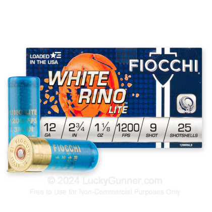 Large image of Cheap 12 Gauge Ammo For Sale - 2-3/4” 1-1/8oz. #9 Shot Ammunition in Stock by Fiocchi White Rino Lite - 25 Rounds