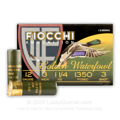 Large image of Bulk 12 Gauge Ammo For Sale - 3” 1-1/4oz. #3 Steel Shot Ammunition in Stock by Fiocchi Golden Waterfowl - 250 Rounds