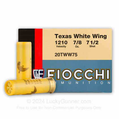 Large image of Bulk 20 Gauge Ammo For Sale - 2 3/4" 7/8 oz. #7.5 Shot Ammunition in Stock by Fiocchi Texas Dove Loads - 250 Rounds