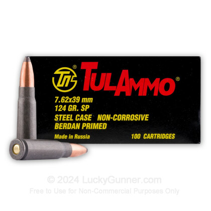 Large image of Bulk 7.62x39mm Ammo For Sale - 124 Grain Soft Point Ammunition in Stock by Tula - 100 Rounds