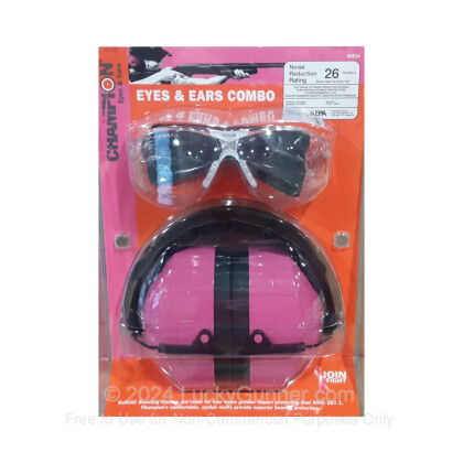 Large image of Cheap Eye & Ear Protection For Sale - 26 NRR Pink Earmuffs and Clear Shooting Glasses in Stock by Champion Target - 1 Combo Set