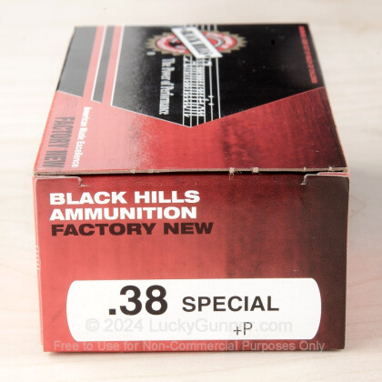 Large image of Premium 38 Special +P Ammo For Sale - 100 Grain HoneyBadger Ammunition in Stock by Black Hills - 50 Rounds