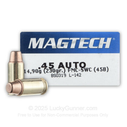 Large image of Cheap 45 ACP Ammo For Sale - 230 Grain FMJ SWC Ammunition in Stock by Magtech - 50 Rounds
