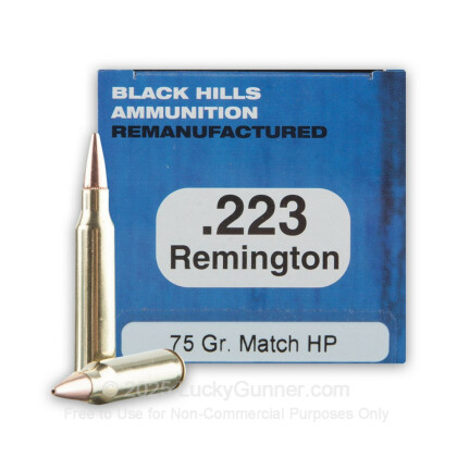 Large image of Bulk 223 Rem Ammo For Sale - 75 Grain Match HP Ammunition in Stock by Black Hills Remanufactured - 1000 Rounds