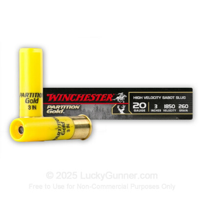 Large image of 20 Gauge Ammo - Winchester Partition Gold 3" 260gr Sabot Slug - 5 Rounds