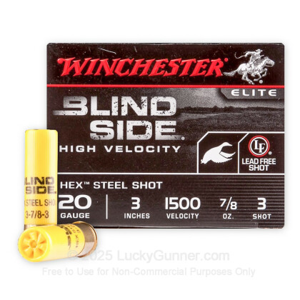 Large image of Premium 20 Gauge Ammo - Winchester Blind Side Elite Waterfowl 3" #3 HV Hex Steel Shot - 25 Rounds