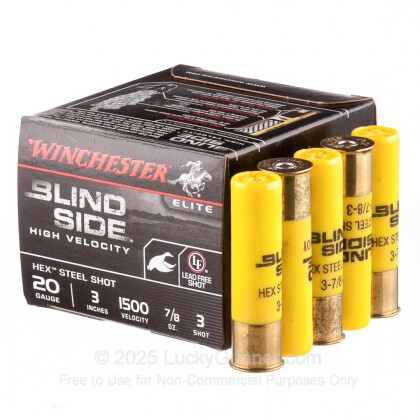 Large image of Premium 20 Gauge Ammo - Winchester Blind Side Elite Waterfowl 3" #3 HV Hex Steel Shot - 25 Rounds
