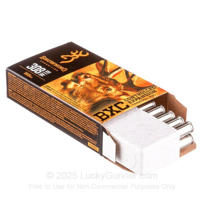 Large image of Premium 308 Ammo For Sale - 168 Grain Controlled Expansion Terminal Tip Ammunition in Stock by Browning BXC Big Game - 20 Rounds