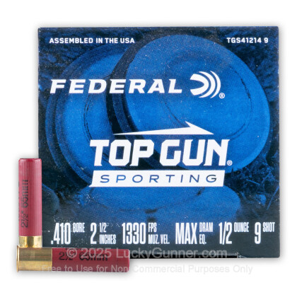 Large image of Cheap 410 Gauge Ammo For Sale - 2-1/2" 1/2oz. #9 Shot Ammunition in Stock by Federal Top Gun Sporting - 25 Rounds