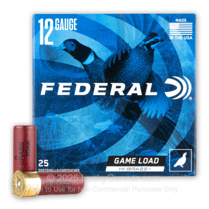 Large image of Bulk 12 Gauge Ammo For Sale - 2-3/4” 1-1/4oz. #6 Shot Ammunition in Stock by Federal Game Load Upland Hi-Brass - 250 Rounds