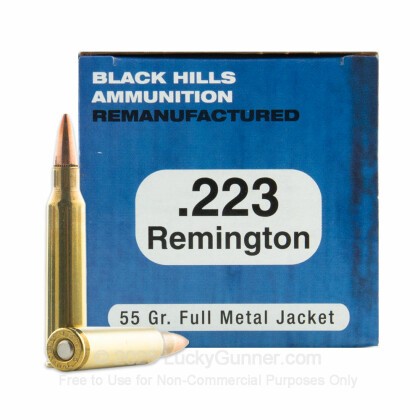 Large image of Bulk 223 Rem Ammo For Sale - 55 Grain FMJ Ammunition in Stock by Black Hills remanufactured - 1000 Rounds