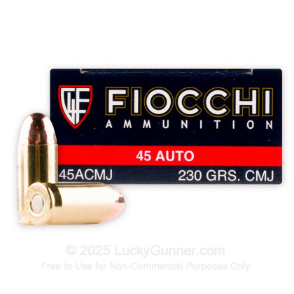Large image of 45 ACP Ammo For Sale - 230 Grain CMJ Ammunition in Stock by Fiocchi - 500 Rounds