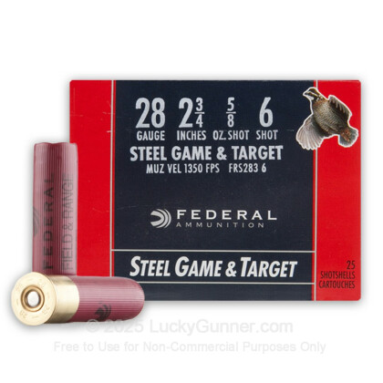 Large image of Premium 28 Gauge Ammo For Sale - 2-3/4" 5/8 oz. #6 Shot Ammunition in Stock by Federal Steel Game and Target - 25 Rounds