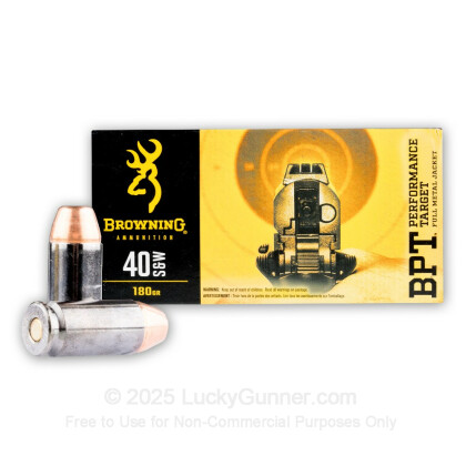 Large image of Premium 40 S&W Ammo For Sale - 180 Grain FMJ Ammunition in Stock by Browning BPT - 50 Rounds