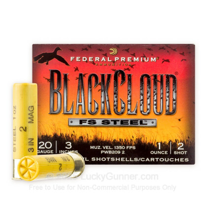 Large image of Cheap 20 Gauge Ammo For Sale - 3" 1oz. #2 Steel Shot Ammunition in Stock by Federal BlackCloud - 25 Rounds