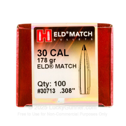 Large image of Bulk 30 Cal (.308") Bullets for Sale - 178 Grain ELD Match Bullets in Stock by Hornady - 100