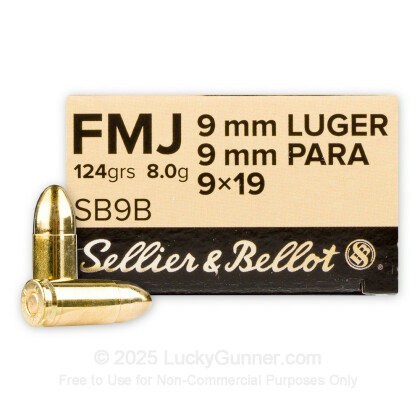 Large image of Sellier & Bellot 9mm Ammo - 124 gr FMJ
