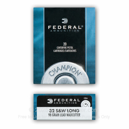 Large image of 32 S&W Long Ammo For Sale - 98 gr Lead Wadcutter - 32 S&W Long Ammunition by Federal For Sale - 20 Rounds
