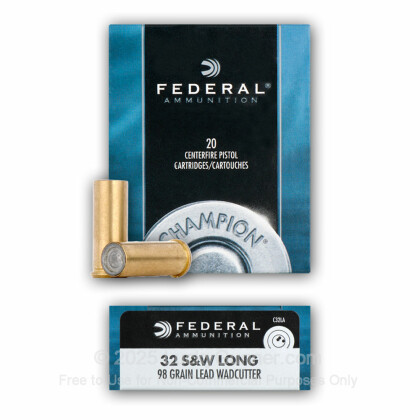 Large image of 32 S&W Long Ammo For Sale - 98 gr Lead Wadcutter - 32 S&W Long Ammunition by Federal For Sale - 20 Rounds