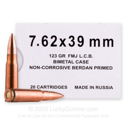 Large image of Bulk 7.62x39 Ammo For Sale - 123 Grain FMJ Ammunition in Stock by Barnaul - 500 Rounds