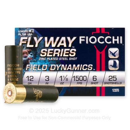 Large image of Cheap 12 Gauge Ammo For Sale - 3” 1-1/8oz. #6 Steel Shot Ammunition in Stock by Fiocchi - 25 Rounds