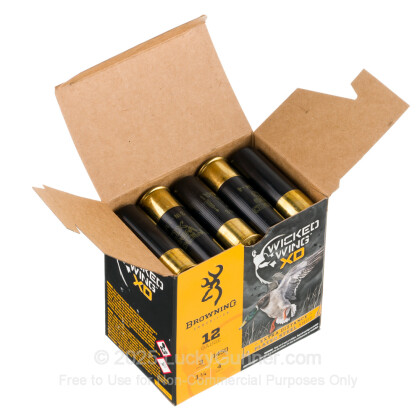 Large image of Premium 12 Gauge Ammo For Sale - 3” 1-1/4oz. #4 Steel Shot Ammunition in Stock by Browning Wicked Wing - 25 Rounds