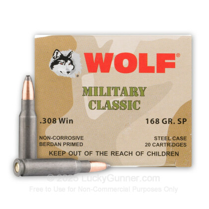 Large image of Cheap 308 Ammo For Sale - 168 Grain SP Ammunition in Stock by Wolf Military Classic - 500 Rounds