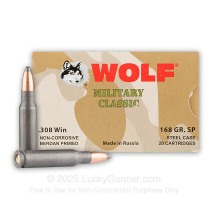 Large image of Cheap 308 Ammo For Sale - 168 Grain SP Ammunition in Stock by Wolf Military Classic - 20 Rounds