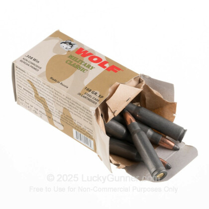 Large image of Cheap 308 Ammo For Sale - 168 Grain SP Ammunition in Stock by Wolf Military Classic - 20 Rounds