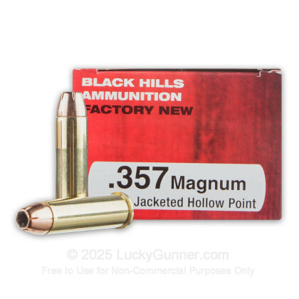 Large image of Cheap 357 Mag Ammo For Sale - 158 Grain JHP Ammunition in Stock by Black Hills Ammunition - 50 Rounds