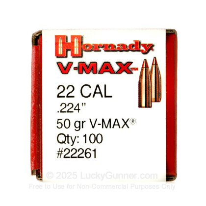 Large image of Bulk 223 Rem (.224) Bullets for Sale - 50 Grain V-Max Polymer Tip Bullets in Stock by Hornady - 100