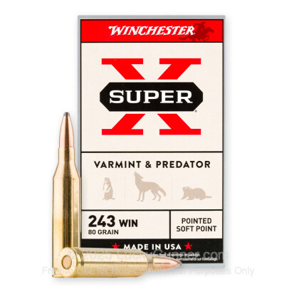 Large image of Bulk 243 Ammo For Sale - 80 Grain JSP Ammunition in Stock by Winchester Super-X - 200 Rounds