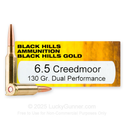 Large image of Premium 6.5 Creedmoor Ammo For Sale - 130 Grain Dual Performance Ammunition in Stock by Black Hills Gold - 100 Rounds