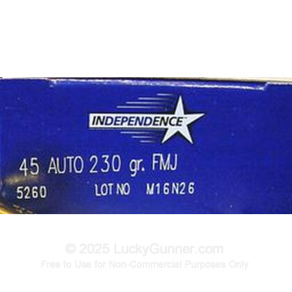 Large image of 45 Auto Ammo For Sale - 230 gr FMJ .45 ACP Ammunition In Stock by Independence - 50 Rounds