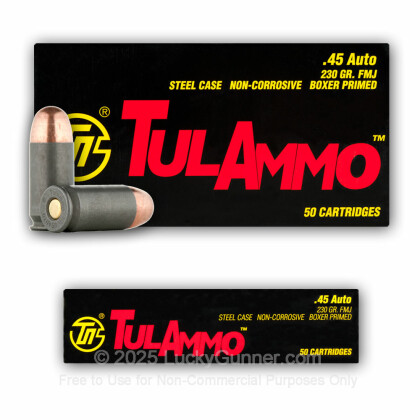 Large image of 45 ACP Ammo For Sale - 230 gr FMJ - 45 Auto Ammunition In Stock by Tula Cartridge Works - 500 Rounds