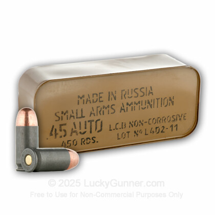 Large image of 45 ACP Ammo For Sale - 230 gr FMJ - 45 Auto Ammunition In Stock by Tula Cartridge Works - 500 Rounds