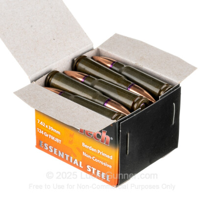 Large image of Cheap 7.62x39 Ammo For Sale - 124 Grain FMJBT Ammunition in Stock by MAXXTech Essential Steel - 20 Rounds