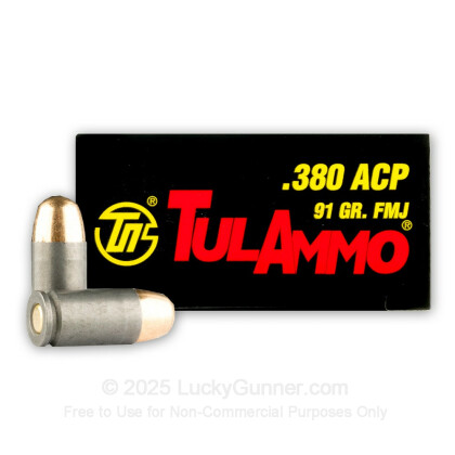 Large image of 380 Auto Ammo In Stock - 91 gr FMJ - 380 Auto Ammunition by Tula Cartridge Works For Sale - 50 Rounds