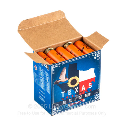 Large image of Bulk 12 Gauge Ammo For Sale - 2-3/4" 1-1/8 oz #7.5 Shot Ammunition in Stock by Fiocchi Texas Dove Load - 250 Rounds