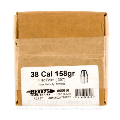 Large image of Berry's .38/.357 Cal Plated Bullets For Sale - .38/.357 Cal 158gr RNDS