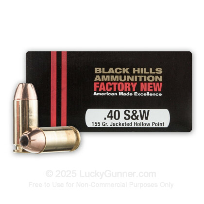 Large image of Premium 40 S&W Ammo For Sale - 155 Grain JHP Ammunition in Stock by Black Hills - 20 Rounds