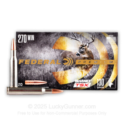Large image of Premium 270 Ammo For Sale - 130 Grain Barnes TSX Ammunition in Stock by Federal - 20 Rounds